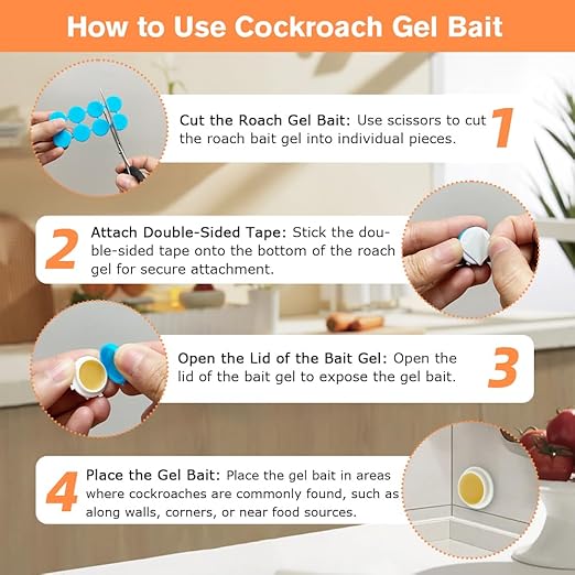 48 Pack Cockroach Gel Bait, Highly Effective Roach Killer Indoor Infestation Solution, Fast Acting Cockroach Killer Indoor Home Kitchen Use, Easy to Apply & No Mess Roach Bait Gel, Long-Lasting