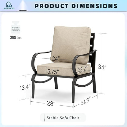 MFSTUDIO Metal Patio Conversation Sets, Outdoor Furniture Sofas Set of 2, 2 Pieces Durable Steel Frame Patio Chairs with 5.8" Beige Cushions for Patio Garden Backyard Balcony
