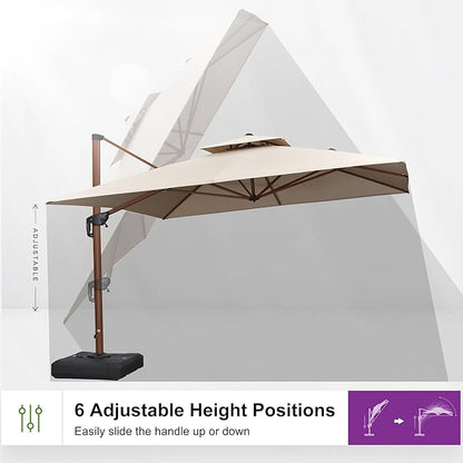 PURPLE LEAF 9' X 12' Double Top Deluxe Wood Pattern Rectangle Patio Umbrella Offset Hanging Umbrella Outdoor Market Umbrella Garden Umbrella, Beige