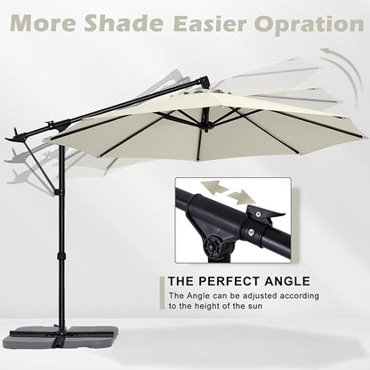 ABCCANOPY 10FT Cantilever Umbrella Offset Hanging Patio Umbrella with Base Stand Rotate and Tilt，Suitable for Garden, Lawn, Backyard（Light Beige）