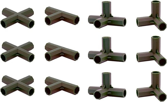 12PCS Fitting 16MM 4 Types Stable Support Heavy Duty Greenhouse Frame Building Connector Black Suitable for Grape Trellis Sunscreen Shed Gardening