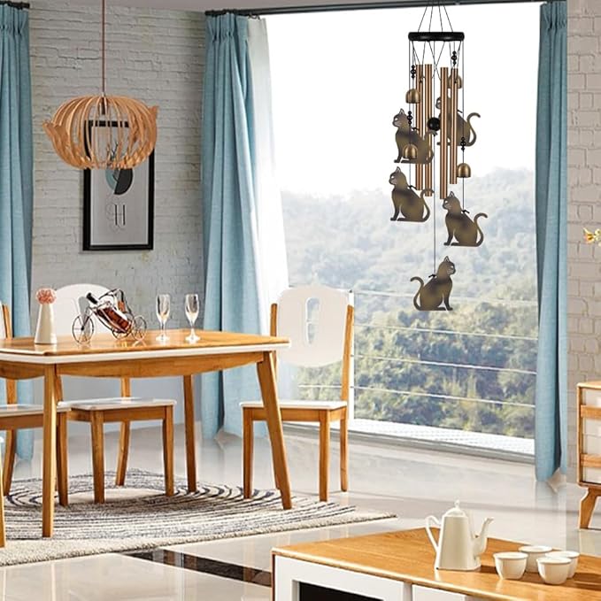 Garden Cat Wind Chimes Outdoor Indoor Decor - with 4 Tubes 4 Bells 5 Cats Wind Chime, Mobile Romantic Cat Wind Catcher, Cats Windchimes for Home, Mom Gifts, Balcony, Tree, Festival, Garden Decoration