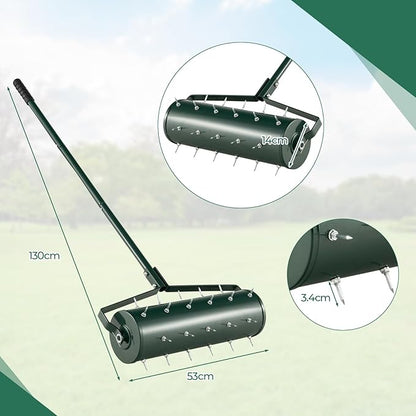 IRONMAX Rolling Lawn Aerator, Sand/Stone Filled Manual Dethatching Soil Aerating Push Tool with Ergonomic Handle, Grass Aerator Lawn Tool for Yard, Garden, Lawn Health Care (21''W x 51''H)