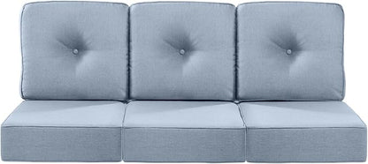 Luxury 22x24/22x25 6-Inch Patio Chair Cushions Set of 3 - Memory Foam Deep Seat Water Repellent Patio Cushion for Dining Rocking Swivel Chairs Loveseat 3-Seater Sectional Sofa - Baby Blue