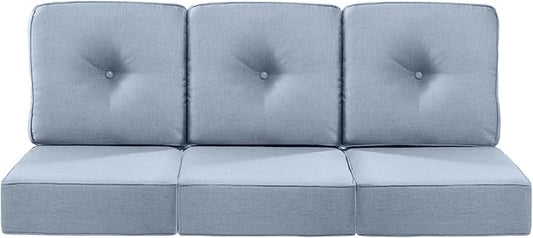 Luxury 22x24/22x25 6-Inch Patio Chair Cushions Set of 3 - Memory Foam Deep Seat Water Repellent Patio Cushion for Dining Rocking Swivel Chairs Loveseat 3-Seater Sectional Sofa - Baby Blue