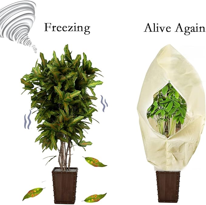 gardtree Thicker Plant Frost Protection Covers 31.5" x 47.2" 3 Packs, 2.4oz/yd² Winter Cold Weather Garden Tree Covers Freeze Protection Wrap with Zipper Drawstring for Fruit Tree Shrub Potted Plants