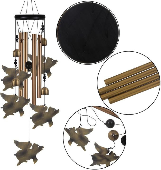 Fly Pigs Wind Chimes Outdoor Decor - with 4 Tubes 5 Pigs Wind Chime, Mobile Romantic Flying Pigs Wind Catcher, Garden Pigs Windchimes for Home, Mom Gifts, Balcony, Tree, Festival, Garden Decoration