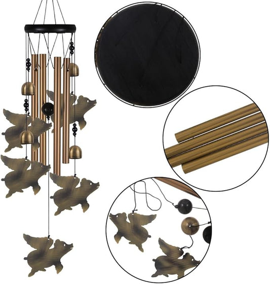 Fly Pigs Wind Chimes Outdoor Decor - with 4 Tubes 5 Pigs Wind Chime, Mobile Romantic Flying Pigs Wind Catcher, Garden Pigs Windchimes for Home, Mom Gifts, Balcony, Tree, Festival, Garden Decoration