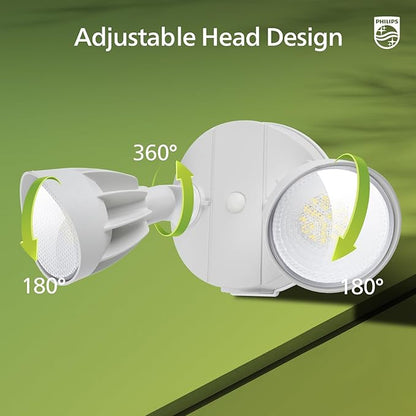 Philips Dusk to Dawn 44W 3500LM LED Security Flood Lights Outdoor, 5000K Daylight, Wet Location, Dual Adjustable Heads Aluminum Wall Light for Yard Garage Porch