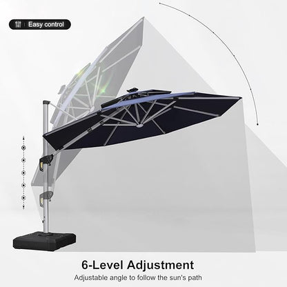 PURPLE LEAF 11ft Solar powered LED Patio Umbrella Outdoor Round Umbrellas Large Cantilever Umbrella with LED lights Windproof Offset Umbrellas Sun Umbrella for Garden Deck Pool Patio, Navy Blue