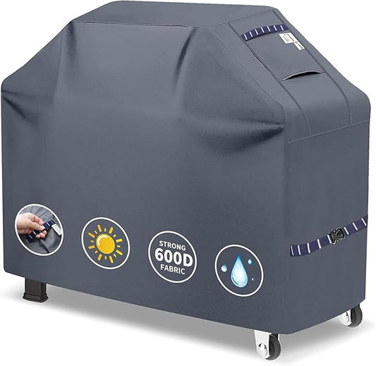 Grill Cover for Outdoor Grill 600D Heavy Duty 59Inch Waterproof,UV & Fade Resistant,BBQ Cover with Adjustable Straps,BBQ Grill Cover for Weber,Blackstone,Charbroil etc,Grey