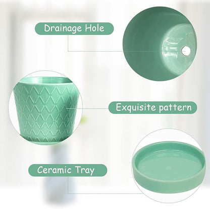 EFISPSS Flower Planter –5 inch Ceramic Plant Pots with Drainage Holes and Ceramic Tray - Gardening Home Desktop Office Windowsill Decoration Gift Set of 4 - Plants NOT Included