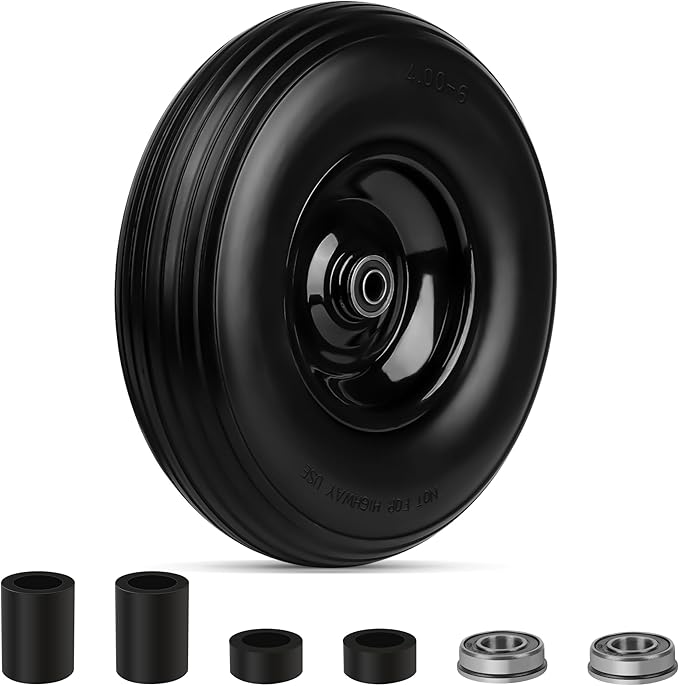 Upgrade 13Inch Wheelbarrow Tires 4.00-6 Flat Free Tire And Wheel with 5/8" & 3/4" Bearings, 1.77"-5.75" Center Hub for Wheelbarrows Garden Wagon Cart Wheel Replacement by NISHCON, 1Pack