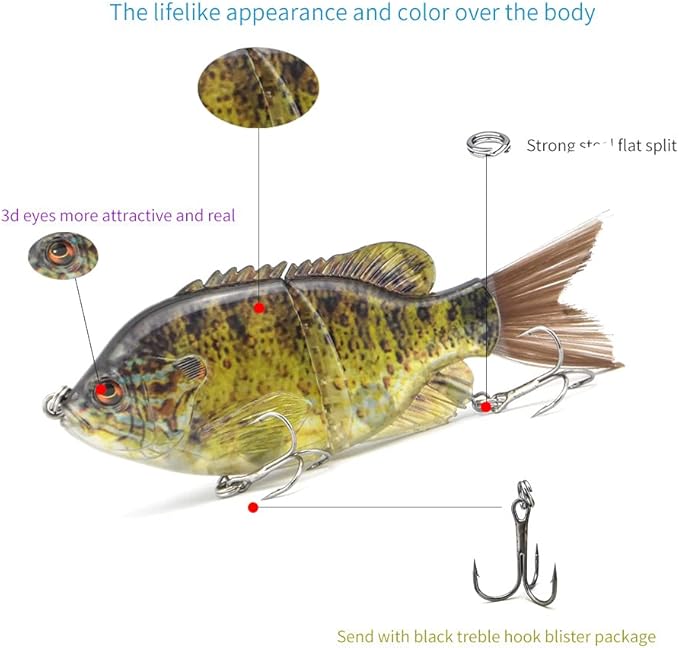 5.9in Multi Jointed Swimbait Fishing Lures Bait,2 Segment Big Giant Sinking Fishing Bass Lures,Crankbaits Swimbaits with Treble Hook