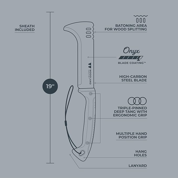 Woodland Tools Super Duty Brush Axe – 9 Inch Curved Blade with Triple Pinned Full Tang, Long Handle, Batoning Spine, and Ballistic Nylon Sheath – Manual Tool for Brush Clearing and Trail Work