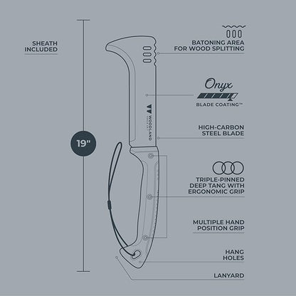 Woodland Tools Super Duty Brush Axe – 9 Inch Curved Blade with Triple Pinned Full Tang, Long Handle, Batoning Spine, and Ballistic Nylon Sheath – Manual Tool for Brush Clearing and Trail Work