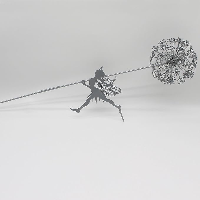Flower Fairy Dancing with Dandelion Garden Art Sculpture Stainless Steel Statue Christmas Halloween Decoration for Outdoor Yard Courtyard Lawn Patio Metal Ornaments (Long Travel)