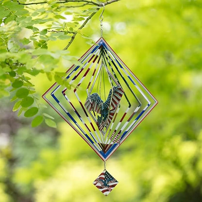 Wind Spinner for Outdoor,12 inch Hanging Wind Sculpture,3D Stainless Steel Flag Eagle Design Wind Spinners Art Ornaments for Garden Yard Balcony Decor (Flag Eagle Wind Spinner)
