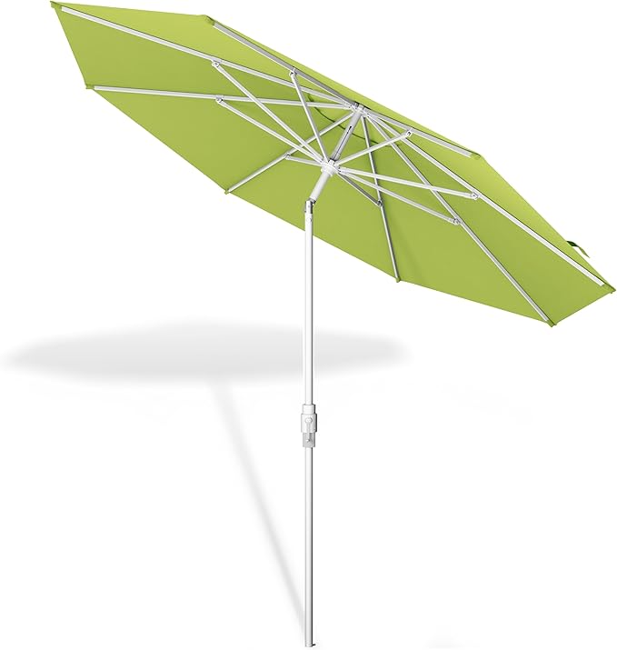 Midtown Umbrellas The Swilt 8 Feet Patio Umbrella in Sunbrella Macaw Acrylic Fabric - Fiberglass Ribs, Auto-Tilt Aluminum Frame For Backyard, Deck, Garden, Pool - White Pole