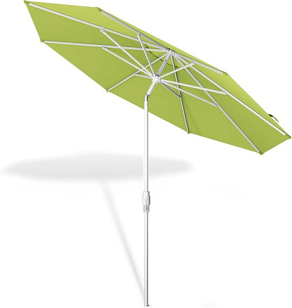 Midtown Umbrellas The Swilt 8 Feet Patio Umbrella in Sunbrella Macaw Acrylic Fabric - Fiberglass Ribs, Auto-Tilt Aluminum Frame For Backyard, Deck, Garden, Pool - White Pole