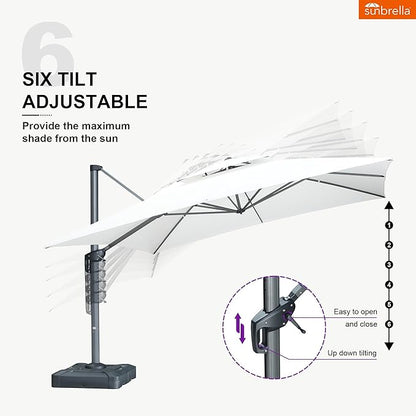 PURPLE LEAF Cantilever Umbrella with Base Included 12 Feet Outdoor Square Umbrella Double Top Large Offset Hanging 360° Rotation Heavy Duty for Garden Patio Deck Pool Canvas Natural