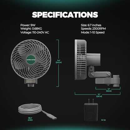 MARS HYDRO Updated 2-Pack M6 Grow Tent Fan, A powerful Oscillating Clip Fan with Low Noise for Hydroponic Plants and Ventilation Circulation with convenient APP/WiFi Control.
