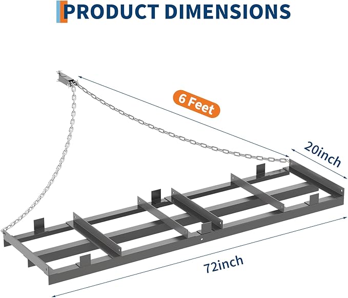 6FT Drag Harrow for ATV, Tractor & UTV, Heavy Duty Tow Behind Driveway Grader with 6FT Chain Link - Landscape Rake for Gravel, Sand, Soil & Hay - Lawn Leveling Tool for Field Yard & Pasture