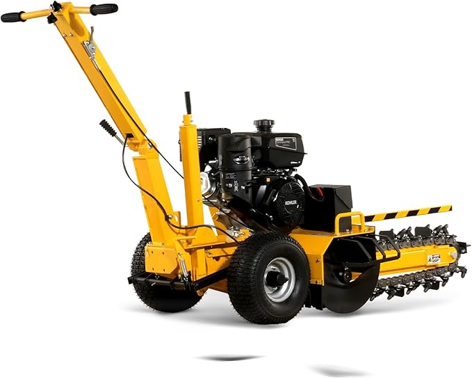 429cc 14HP Kohler Gas Powered E-Start Cable Ditching Mini Trencher,24'' Trench Depth, 27pcs Carbide Alloy High-Pressure Teeths,TCR1500 (Yellow)