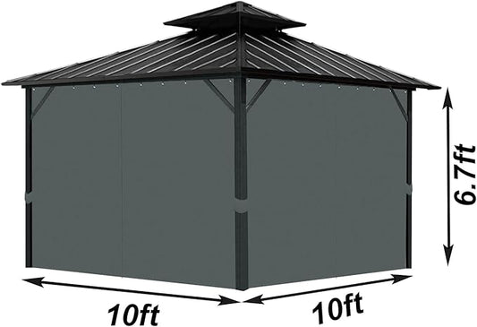 Gazebo Universal Replacement Privacy Curtain, 10'X10' Gazebo Curtain Outdoor Waterproof, 4-Panels Sidewall Curtains with Zipper for Patio, Garden and Backyard (Only Curtains, 10'x10', Grey)