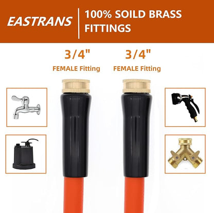 EASTRANS Female to Female Garden Hose 5 ft x 5/8", Heavy Duty Short Water Hose with 3/4" Solid Brass Connector, Flexible, Lightweight, Durable