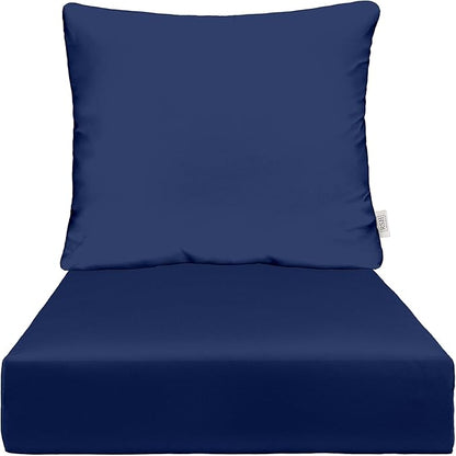 RSH DECOR Deep Seating Cushion with Pillow Back | 25” x 25.5” x 5" Seat | Water and Fade-Resistant Spun Fabric | Made in USA | Outdoor Chair Cushion Set for Patio Furniture (Navy Blue)