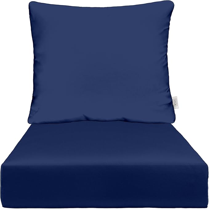 RSH DECOR Deep Seating Cushion with Pillow Back | 24” x 23” x 4" Seat | Water and Fade-Resistant Spun Fabric | Made in USA | Outdoor Chair Cushion Set for Patio Furniture (Navy Blue)