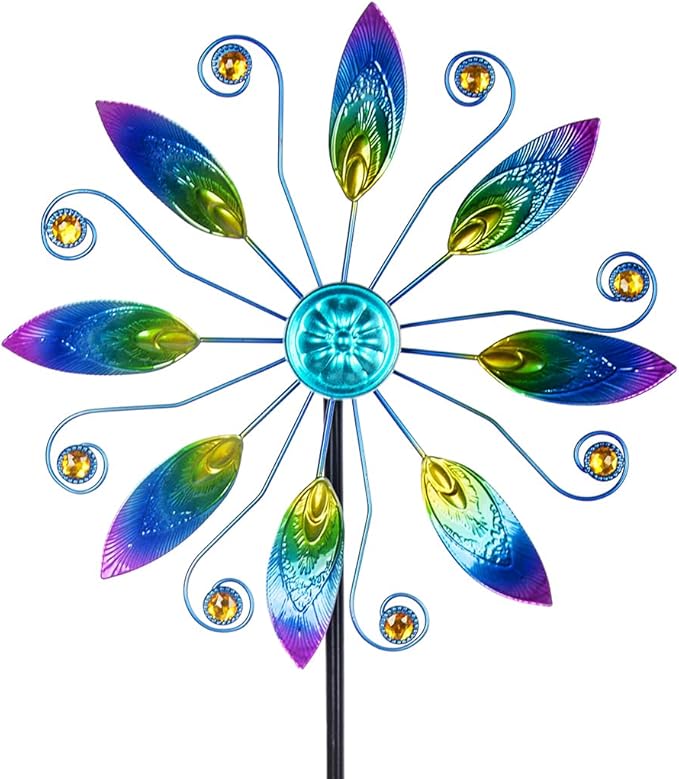 Metal Wind Spinners Outdoor 10” Dia Wind Spinners for Yard and Garden Kinetic Windmill Waterproof Wind Sculptures & Spinners for Patio Lawn Decor(37.8” H)