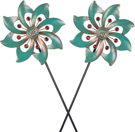 VEWOGARDEN 2PCS Garden Wind Spinners Metal Outdoor Wind Spinner Waterproof Wind Sculptures & Spinners Green Kinetic Wind Spinner for Yard Lawn Decor