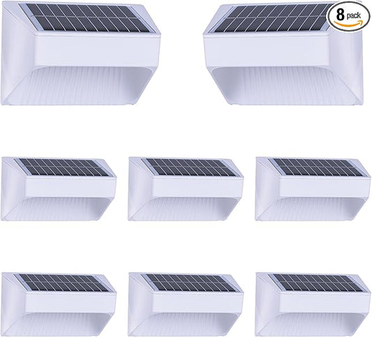 Outdoor Solar Lights, Warm White Decorative Solar Fence Lights, for Gardens, Swimming Pools, Decks, Fences, Patios, Front Doors, Stairs, Landscapes, Courtyards, and Driveway Paths, Pack of 8