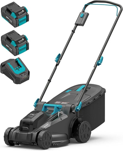 2×20V Cordless Electric Lawn Mower, 16" Push Mower with 6 Cutting Height Levels, Includes 2×4.0Ah Batteries and Dual Port Charger