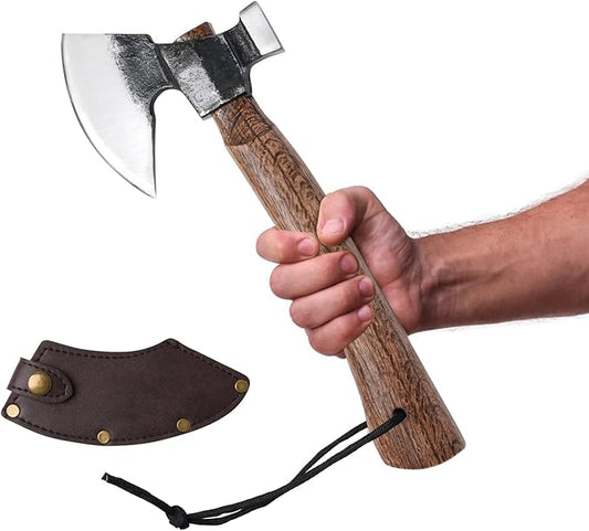 Wood Splitting Axe with Leather Sheath,Camping Hatchet with 10.74" Solid Handle,Bushcraft Axe with Hammering for Gardening,Chopping, Felling, Survival,Carving