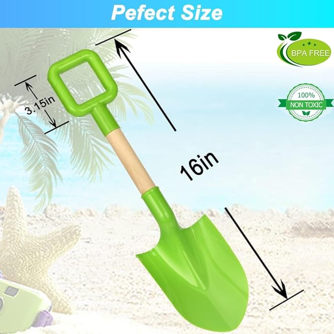 Dilabnba Beach Sand Toys Shovels for Kids Adults, 16inch/40cm Toddler Garden Beach Sand Spade Shovels for Digging Snow, Plastic Garden Sandbox Toy Set with Long Wooden Handled(2PCS)