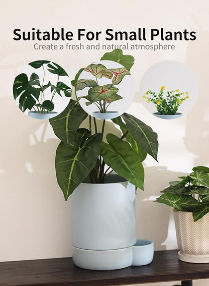 5.5 Inch Ceramic Self Watering Planters with Absorbent Cotton Rope, Cylinder Round Flower Pot for Succulent, Herbs, African Violets, Blue, 1 Pack