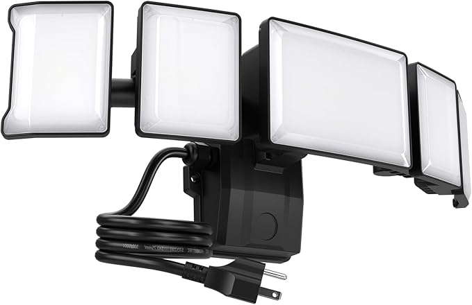 Olafus 130W Flood Lights Outdoor Plug in, 13000LM LED Security Light, 6500K Exterior Flood Lights with 5 Adjustable Heads, IP65 Waterproof Outdoor LED Safety lamp for Backyard Garage Patio Black