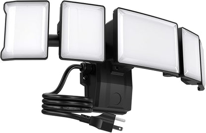 Olafus 130W Flood Lights Outdoor Plug in, 13000LM LED Security Light, 6500K Exterior Flood Lights with 5 Adjustable Heads, IP65 Waterproof Outdoor LED Safety lamp for Backyard Garage Patio Black