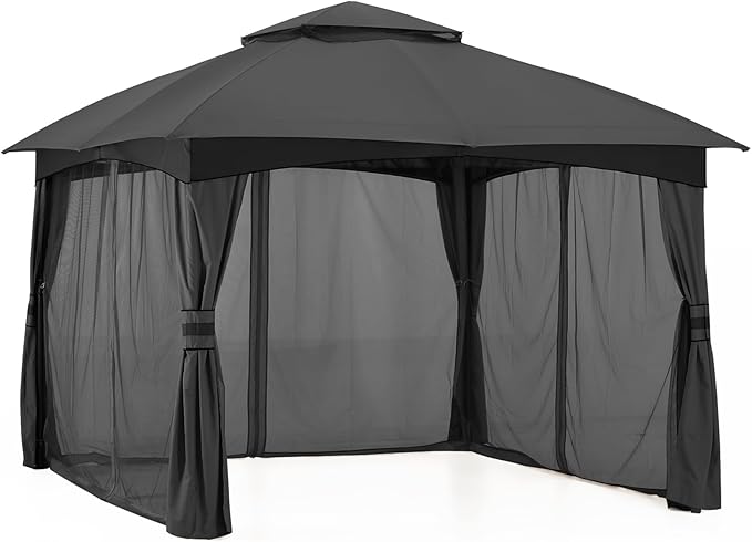 MASTERCANOPY Outdoor Patio Gazebo for Garden with Upgrade Steel Frame and Netting Walls (8x8,Gray)