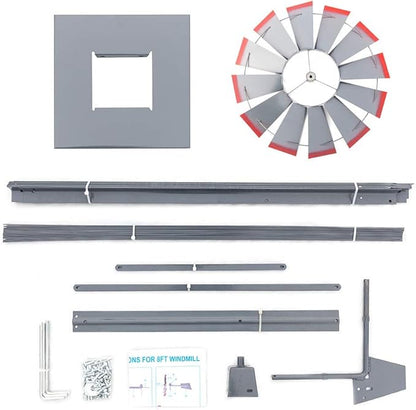 8FT Windmill for Yard Garden Decoration with Weather Vanes，Heavy Duty Outdoor Wind Mills, Large Metal Outdoor Windmill,Weather Resistant,Gray