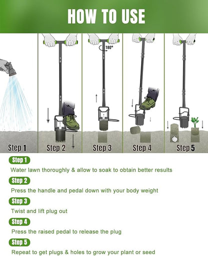Joyhalo Bulb Planter Tool Long Handle, 30in Serrated Base, 5 in 1 Lawn Tool, Sod Cutter, Grass Plugger Tool, Weeding, Transplanting, Garden Hole Digger for Plants, Flower Tulips Daffodils Lily