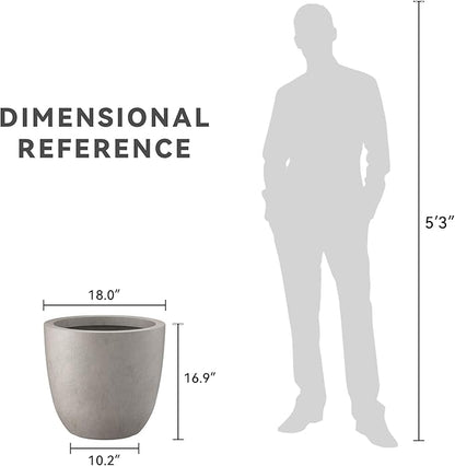 Kante 18 Inch Diameter Round Concrete Planter, Indoor Outdoor Large Plant Pot with Drainage Hole and Rubber Plug for Home Patio Garden, Buff Concrete