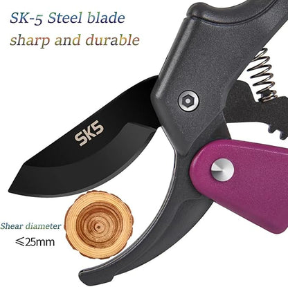 Premium 8 inch garden clippers, 3 Times Easy to Work, Arthritis Weak Hand Snips (Pulley lever -pruners- Purple)