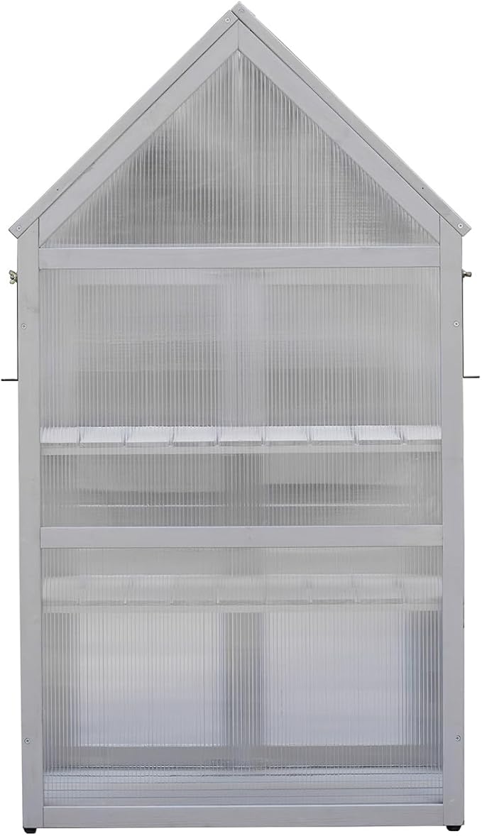 JOYBASE Wooden Mini Cold Frame Greenhouse for Outdoor with Adjustable Shelves, Opening Roof & Wall Mounts - Ideal for Patio, Balcony & Garden, Grey