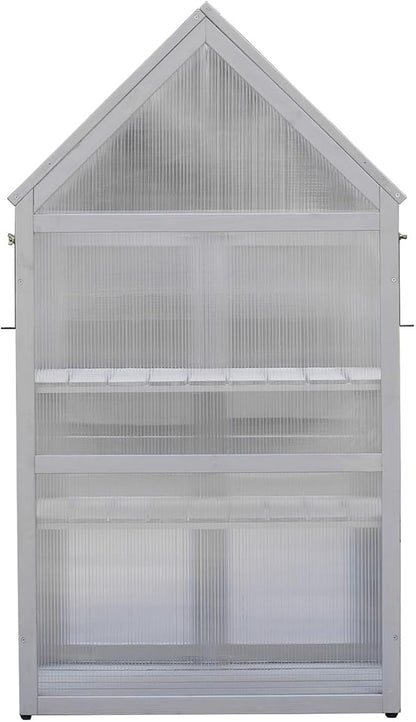 JOYBASE Wooden Mini Cold Frame Greenhouse for Outdoor with Adjustable Shelves, Opening Roof & Wall Mounts - Ideal for Patio, Balcony & Garden, Grey