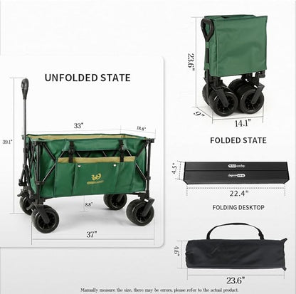 Whitsunday Collasible Wagon, Large Capacity 400Lbs, All-Terrain Wheels Heavy Duty Utility Wagon for Gardening Shopping Fishing Camping Outdoor Picnic Green