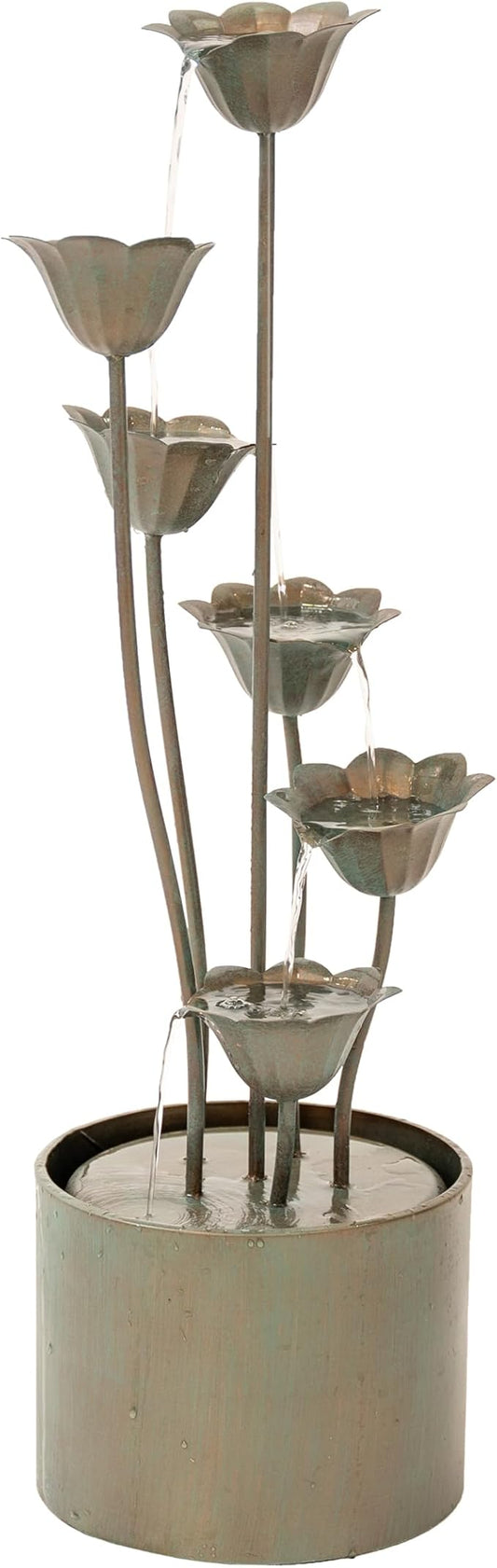 XBrand Metal Sculptural Multi-Tiered Flower Water Fountain, Bronze, 46" Tall